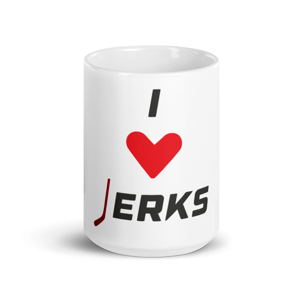 I Love Jerks hockey and coffee lover White glossy mug