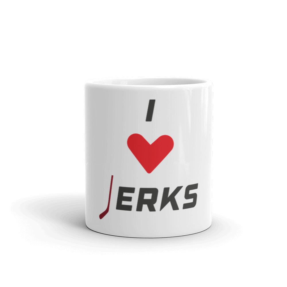 I Love Jerks hockey and coffee lover White glossy mug